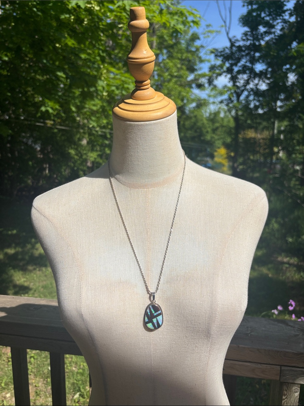 Sterling Silver Teardrop Opal Pendant Necklace - Blue/Green/Red - Picture 4 of 7